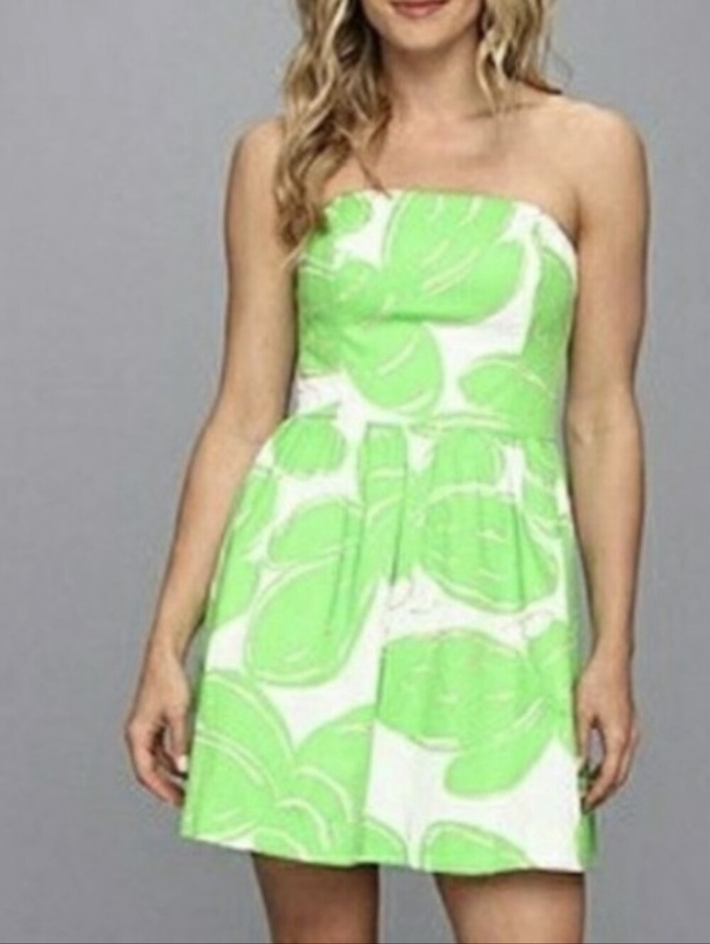 Lilly Pulitzer Lottie Stinger Green White Gold Glitter Strapless Dress Size 2